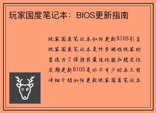 玩家国度笔记本：BIOS更新指南